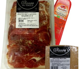 Lote : 1 Kg. paleta bodega loncheada A. del Concejo + 1 cuña queso oveja curado A. del Concejo de 250 g. + 250 g. Fiambre pechuga pollo Campofrio Lote : 1 Kg. paleta bodega loncheada A. del Concejo + 1 cuña queso oveja curado A. del Concejo de 250 g. + 250 g. Fiambre pechuga pollo Campofrio