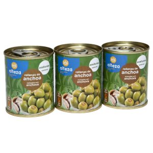 Aceitunas rellenas anchoa Alteza pack-3x50 g.