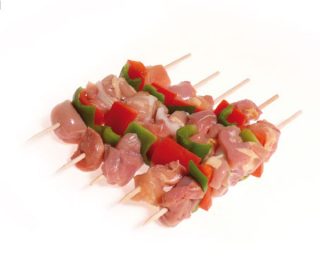 Brochetas de pollo con palillo bandeja 380 g. aprox. Brochetas de pollo con palillo bandeja 380 g. aprox.