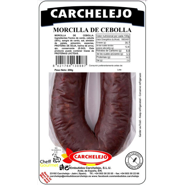 Morcilla cebolla Carchelejo pieza 250 g.